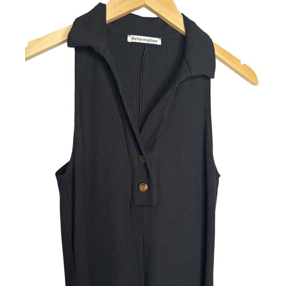 Reformation Pete Ribbed Knit Sleeveless Collared Mini Dress Black Womens Size M - Picture 6 of 7